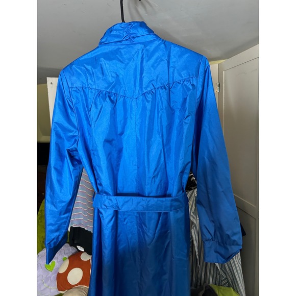 Geoffrey Ltd Outerwear Royal Blue Raincoat Belted Trench Coat Women Size 9 10 - Picture 3 of 4